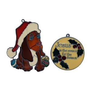 Vintage Christmas Holiday Acrylic Hound Dog Ornament Suncatcher Lot of 2